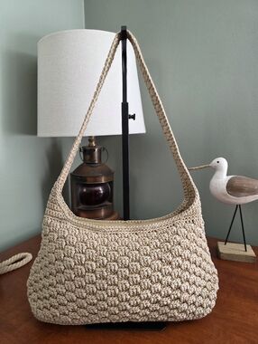 The Sak Crochet Hobo Shoulder Bag Tan Boho Knit Purse